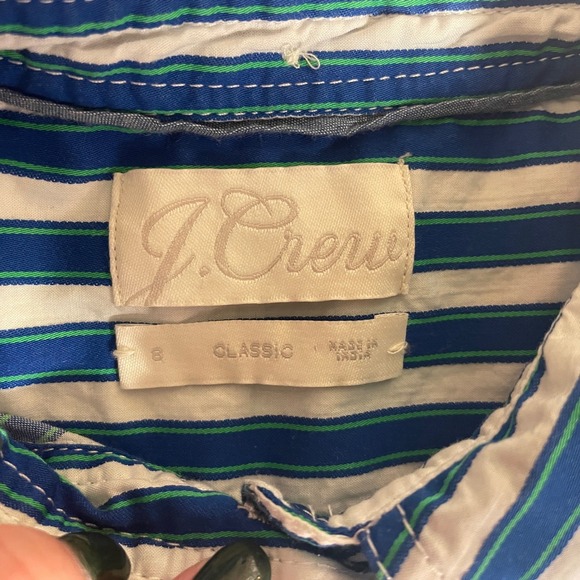 J Crew Classic Fit Shirt Women 8 Blue White Textured Stripe Button Down Blouse - Picture 4 of 13